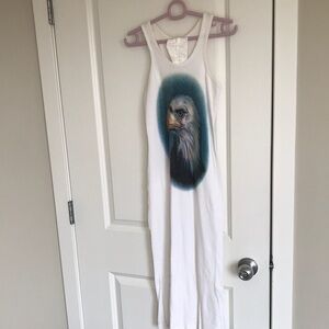 Vintage Chloe White Maxi Dress with Eagle Print